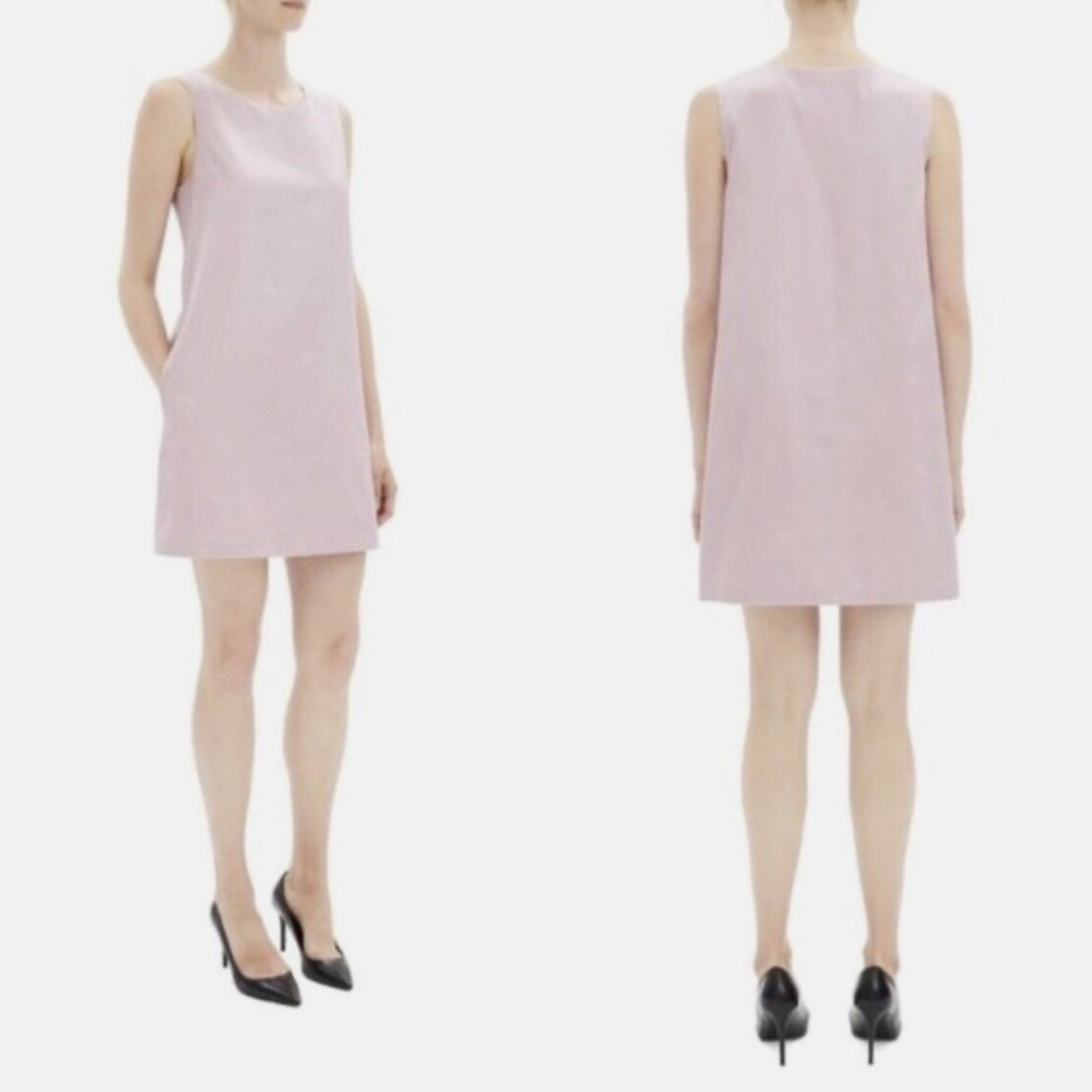 THEORY Easy Sleeveless Sheath Dress in Pink Lilac Cotton Chintz Size XL